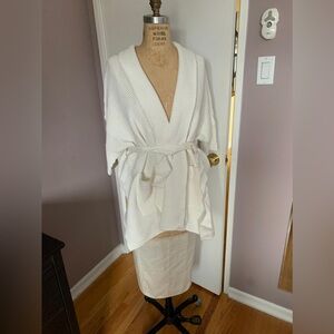 French Connection White Ribbed Belted Shawl Cardigan